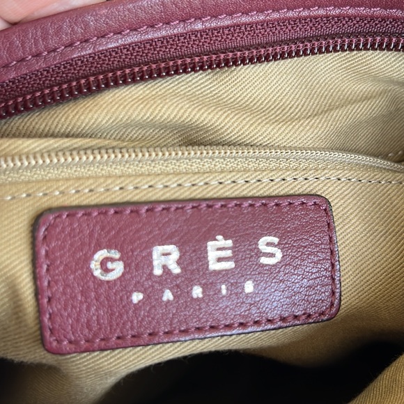 Gres Paris shoulder bag crossbody maroon burgundy pebbled leather - Picture 16 of 17